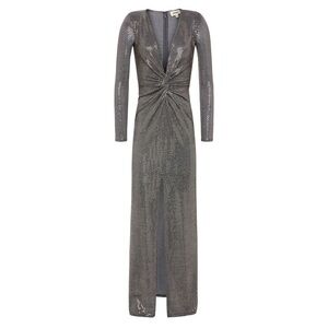 L'AGENCE Rosetta Sequin Twisted Front Shimmering Long Sleeve Dress